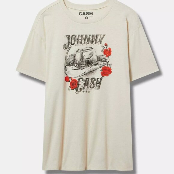 Torrid T-Shirt 1X 3X Tan Johnny Cash Cowboy Hat Roses Relaxed Fit Tee Top NWT - Picture 1 of 4
